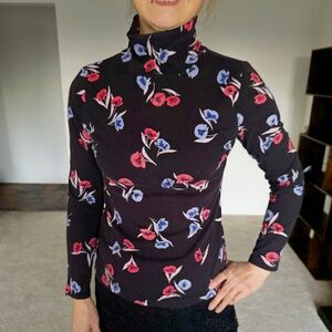 Ann Taylor Black Floral Knit Top